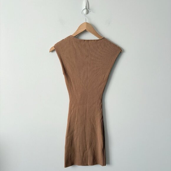 Aritzia Wilfred Free Cut-Out Knit Mini Dress Tan Light Brown Size Small - Picture 5 of 7